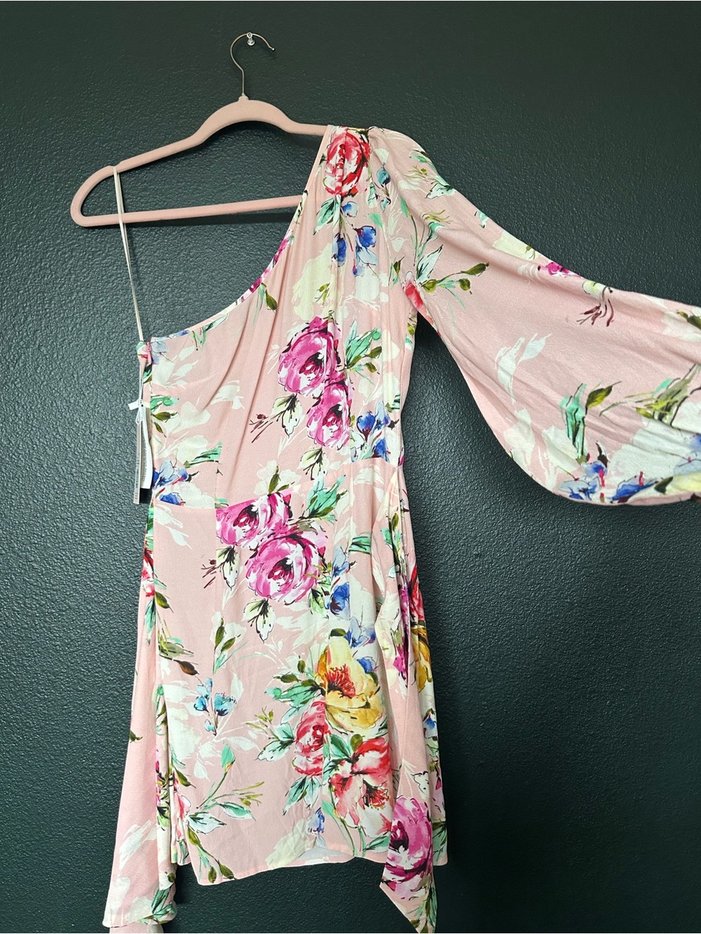 One-Shoulder Pink Floral Dress